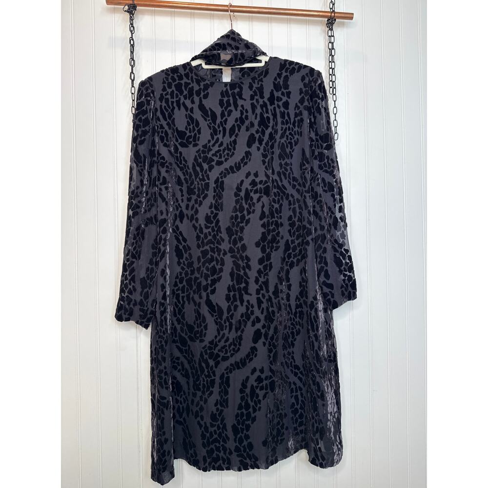 Yolanda Burnout Silk Vintage Tunic Dress Dark Purple Animal Print Shift Size  M